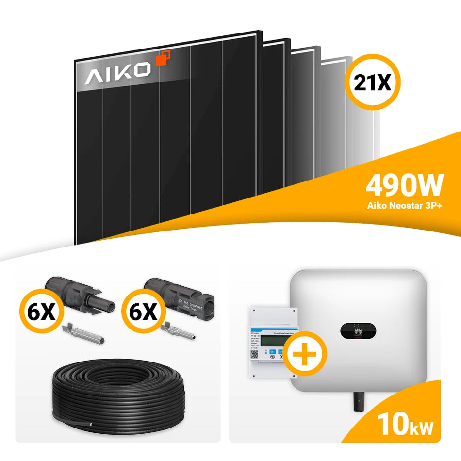 PV compleetset 10 kWp AIKO 490W + Huawei SUN2000 10KTL M1 opslagoptie kopen bij solago.nl