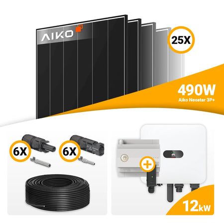 Zonnepanelen set 12 kWp 25x AIKO 490W Black Frame + Huawei MAP0 kopen bij solago.nl