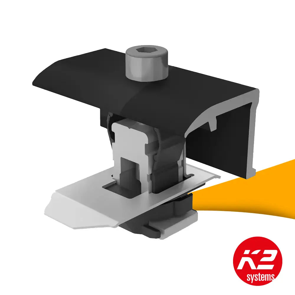 Zwarte K2 Clamp EC 25-40 Hybrid eindklem voor de montage van zonnepanelen met een framedikte van 25 tot 40 mm (2004545).