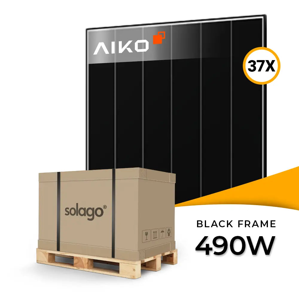 AIKO Solar 490W glas-glas zonnepaneel met zwart frame, model A490-MCE54Dw 3P+54.